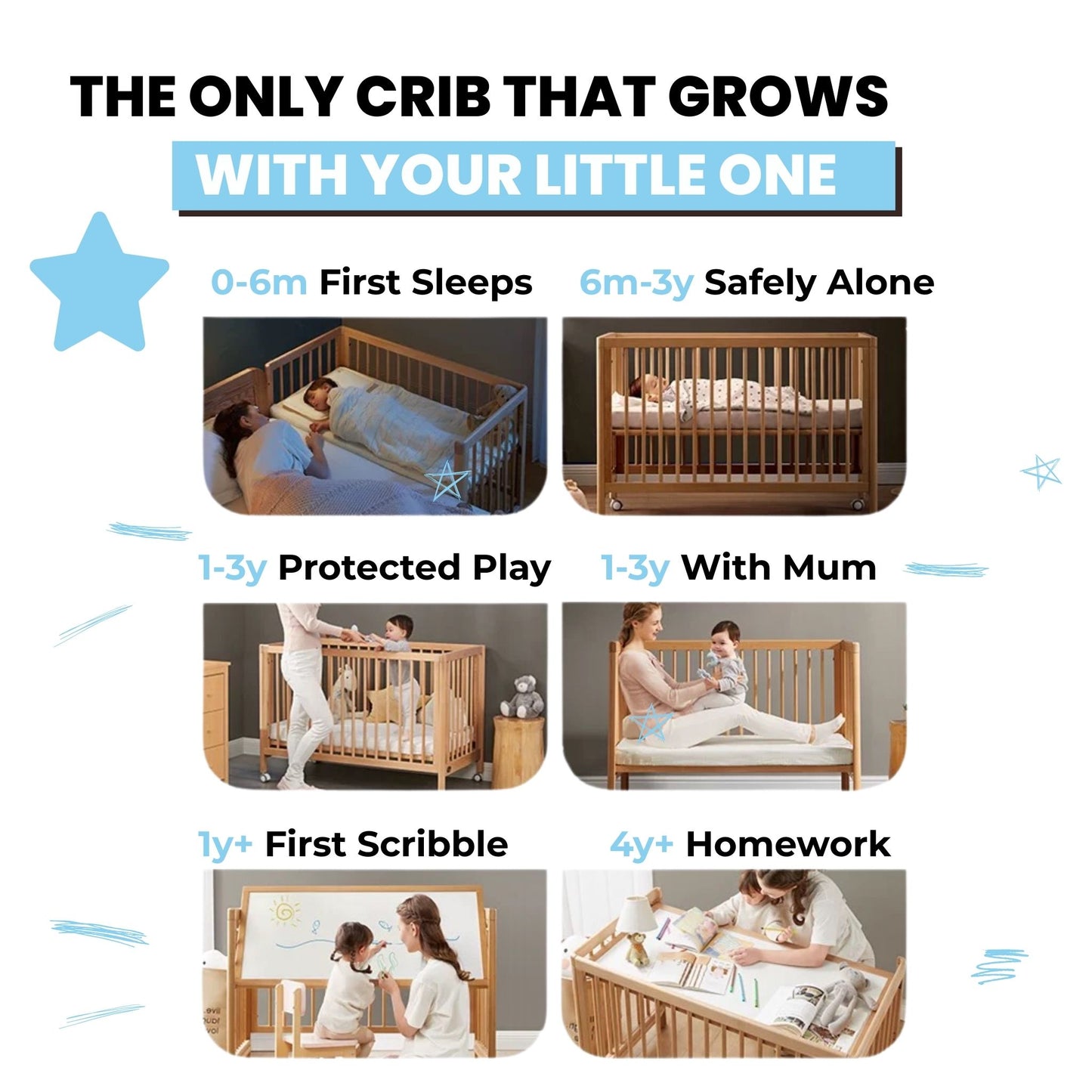 Oak Convertible Cot